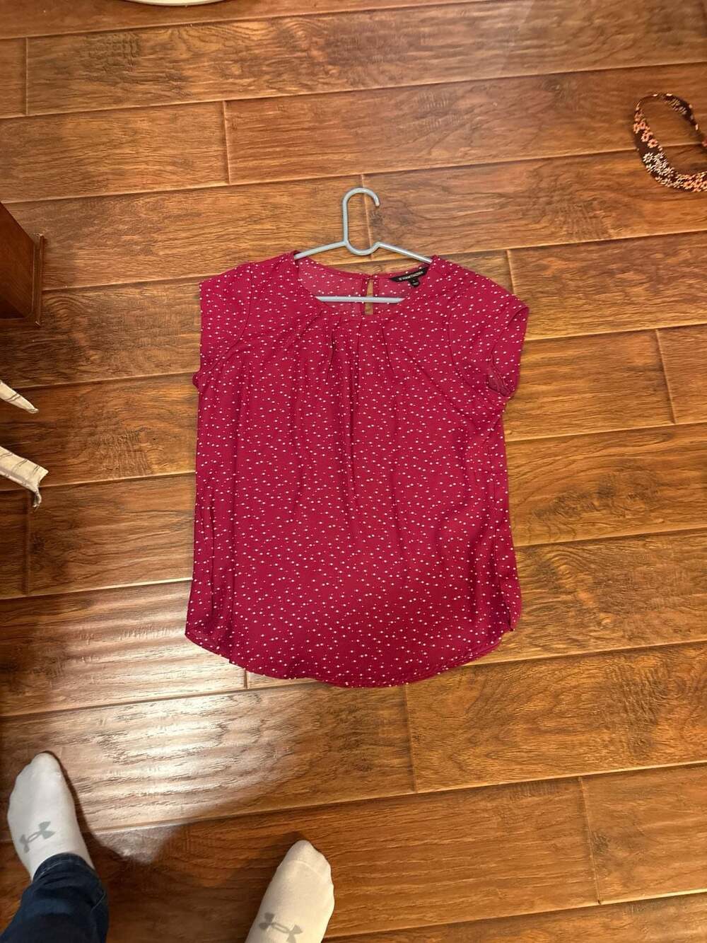 41 Hawthorn Red Polka Dot Pleat Front Cap Sleeve Blouse